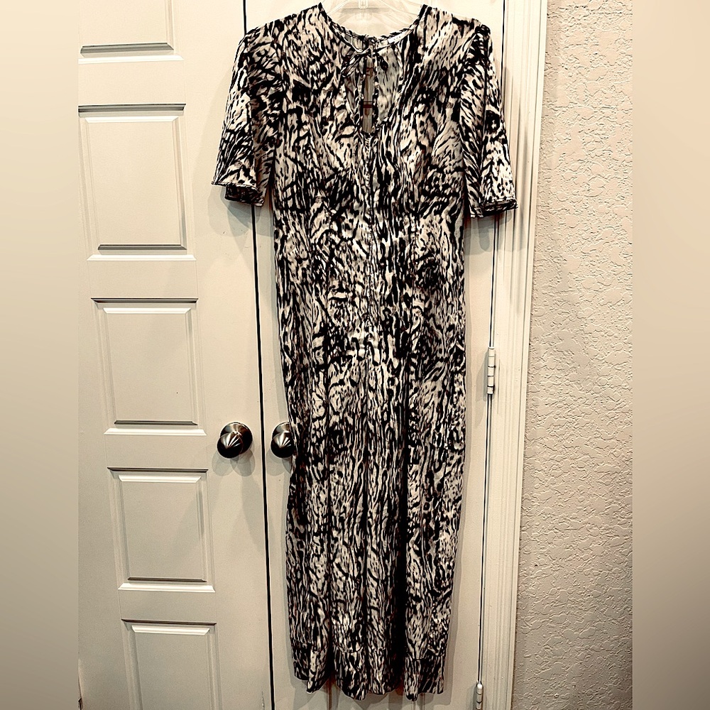 TopShop Woman’s Jumpsuit Black,Gray Animal Print Cropped Wide Leg